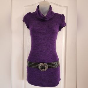 FINESSE Cowl Neck Dress with Faux Leather Belt Detail!